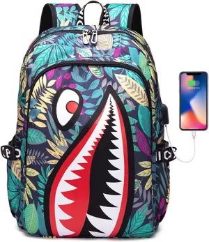 Shark Teens Backpacks Fashion Schoolbag Casual Waterproof Travel USB Laptop Backpack (Style 3)