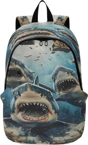 Sharks Break Through Walls Travel Backpack for Women Men Laptop Backpack College Bookbag Large Capacity Computer Backpacks for Work Travel