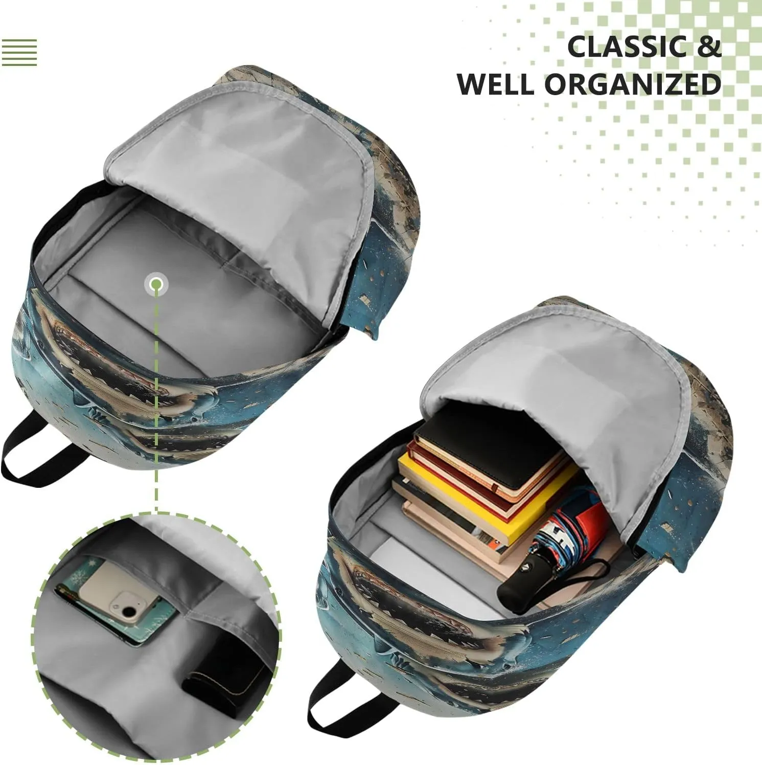 Sharks Break Through Walls Travel Backpack for Women Men Laptop Backpack College Bookbag Large Capacity Computer Backpacks for Work Travel