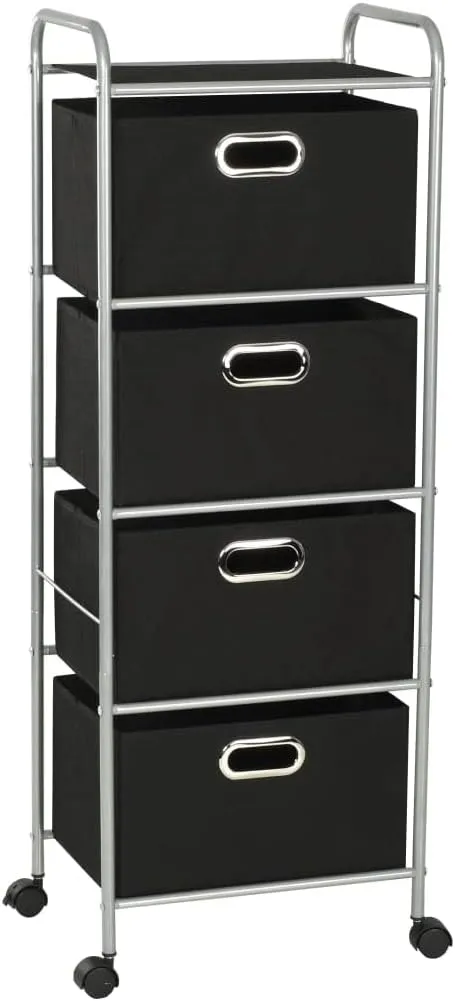 Shelving Unit with 4 Storage Boxes, Powder-Coated Steel Frame, Lightweight and Mobile, Black and Silver