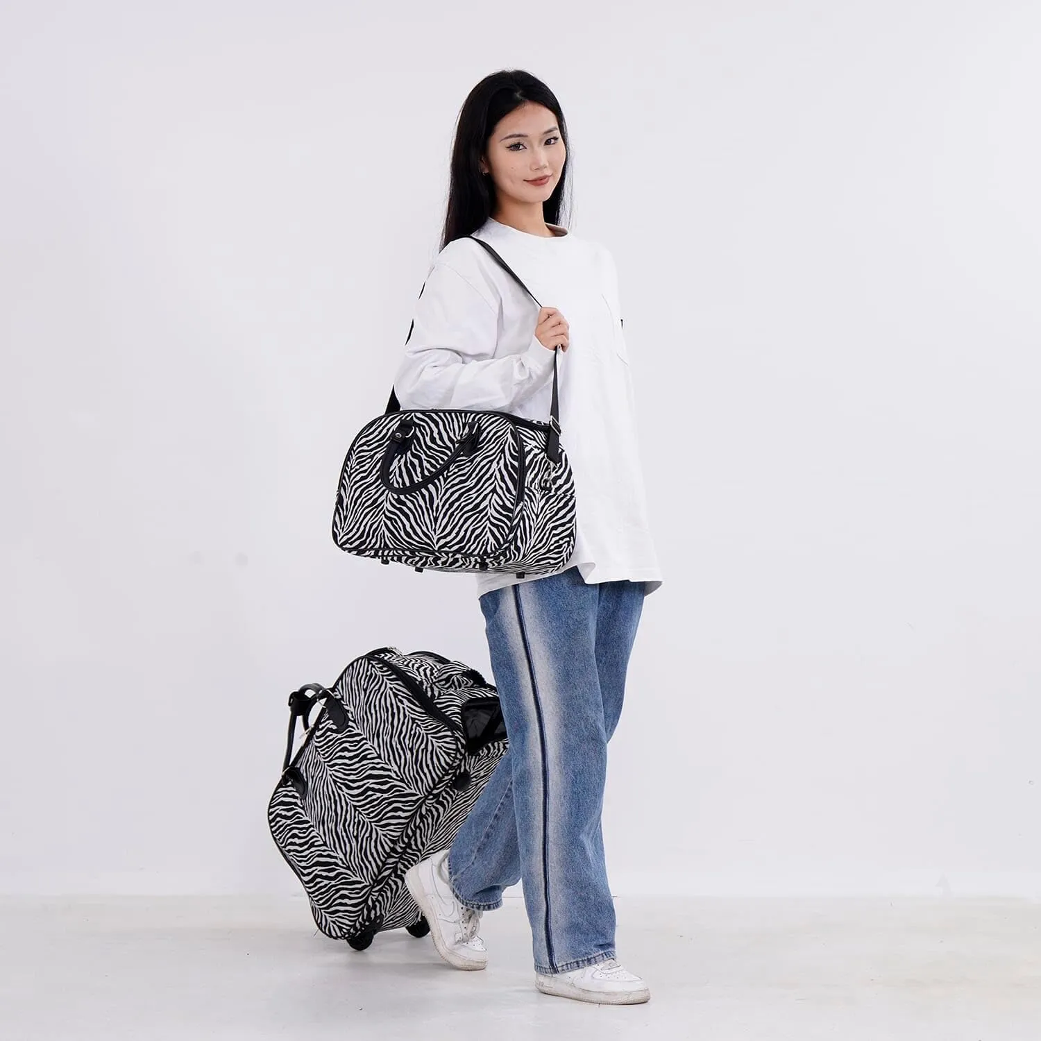 Shop LC Set of 2 Beige with Butterfly Travel Bag - Large Wheeled Rolling Duffel Bag and Small Duffel Bag Mothers Day Gifts