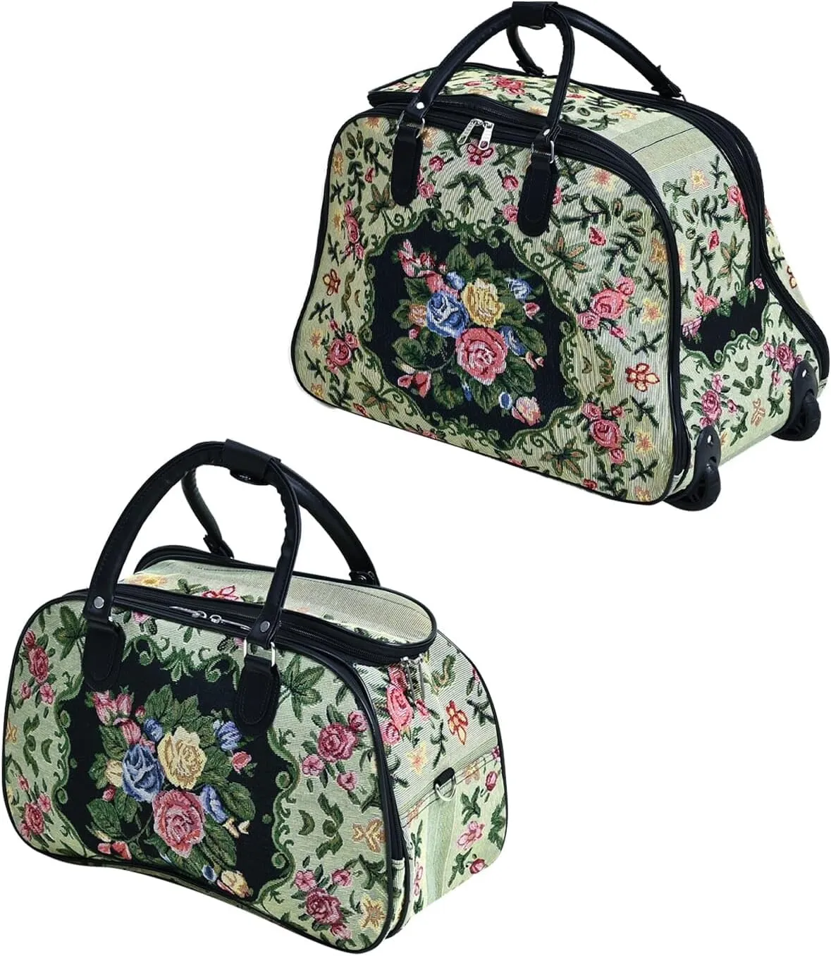 Shop LC Set of 2 Beige with Butterfly Travel Bag - Large Wheeled Rolling Duffel Bag and Small Duffel Bag Mothers Day Gifts