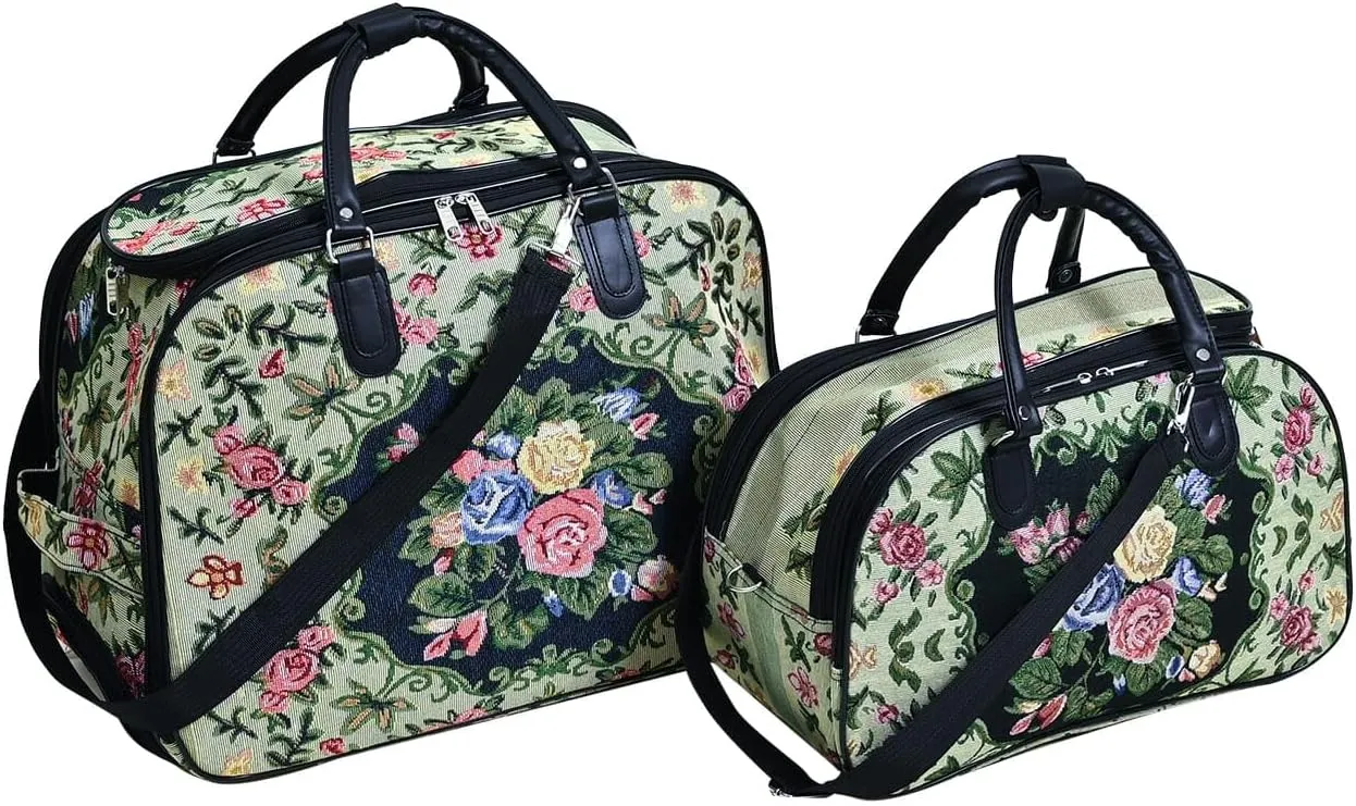 Shop LC Set of 2 Beige with Butterfly Travel Bag - Large Wheeled Rolling Duffel Bag and Small Duffel Bag Mothers Day Gifts