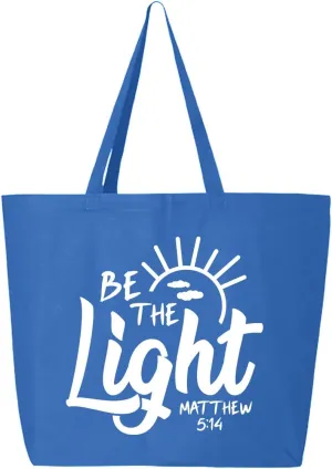 shop4ever Be The Light Matthew 5:14 Heavy Canvas Tote with Zipper Reusable Shopping Bag Bible Verse Christian Gift