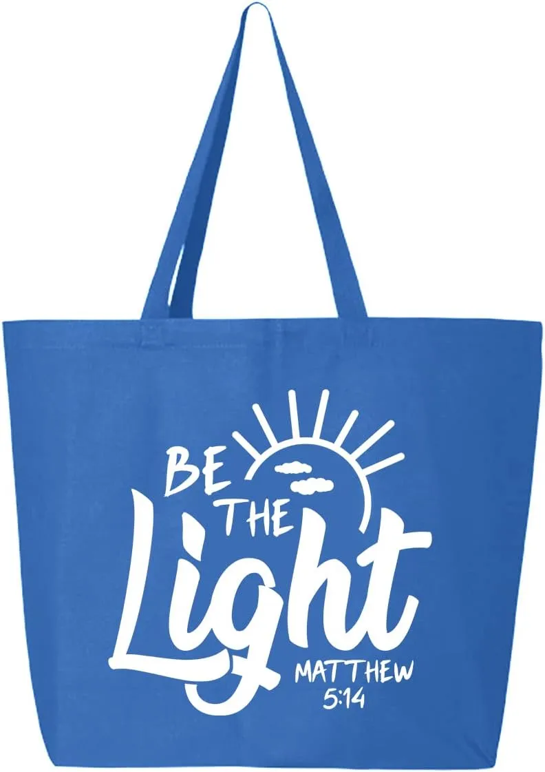 shop4ever Be The Light Matthew 5:14 Heavy Canvas Tote with Zipper Reusable Shopping Bag Bible Verse Christian Gift