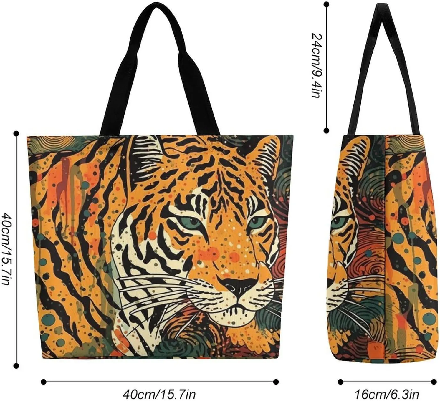 Shopping Bag for Women, Cartoon Fish Print Tote Bag, Large Capacity Shoulder Bags for Groceries Travel
