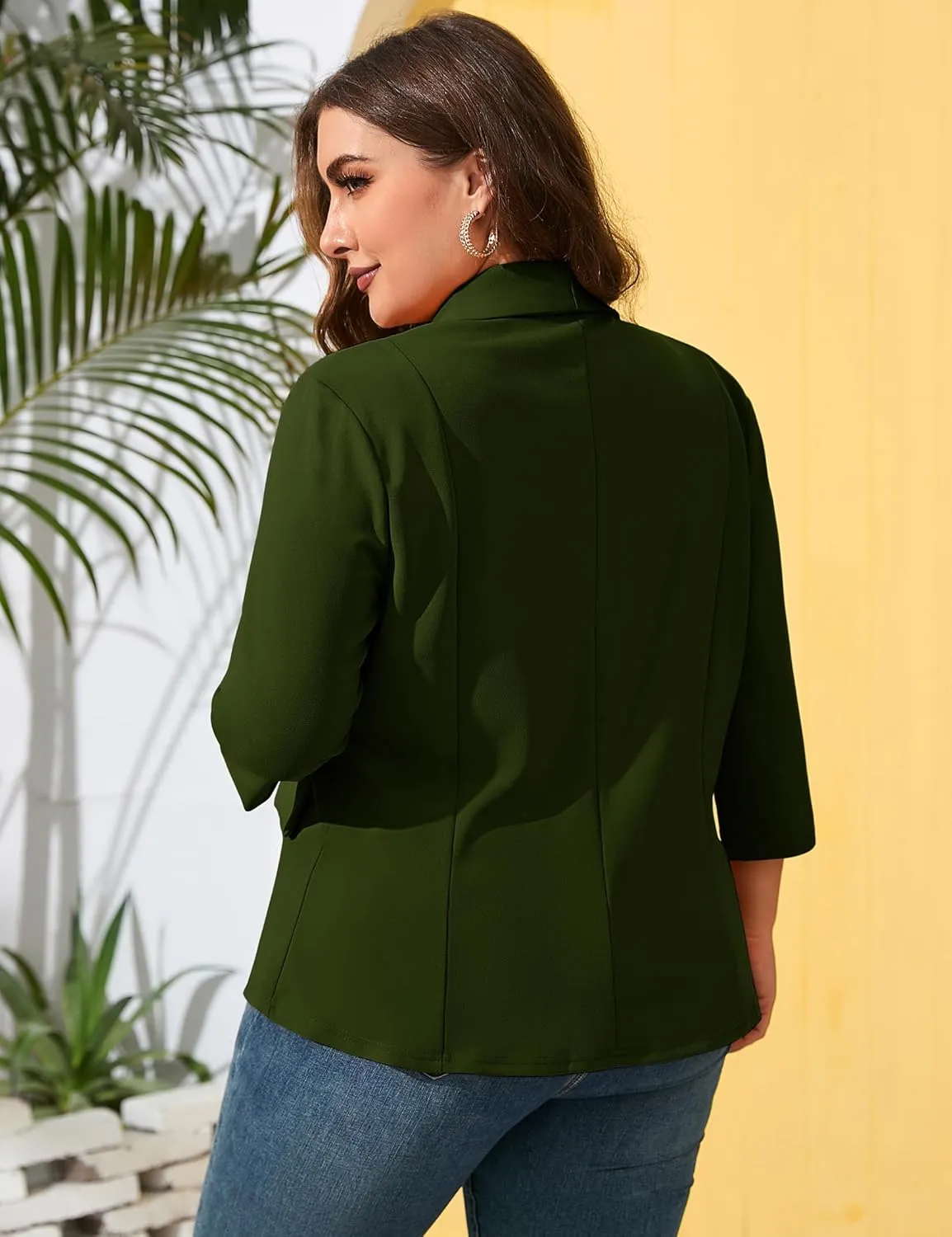ShopWonder Womens Plus Size Casual Pocketed Blazer Office Open Front 3/4 Sleeve Cardigans Jacket Work Suit