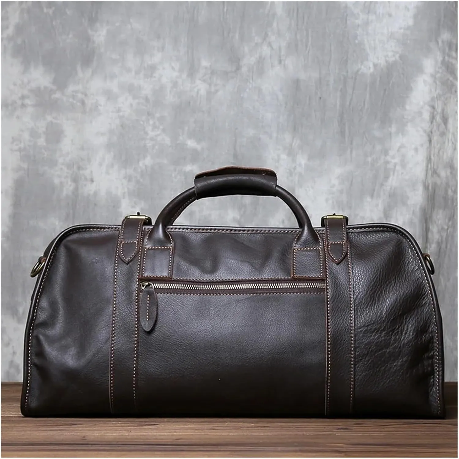 Short Distance Travel Genuine Leather Crossbody Travel Bag For Men's Large Capacity Casual Hand Luggage Bag Suitable For Traveling, Business Trip, Outdoor(Black)