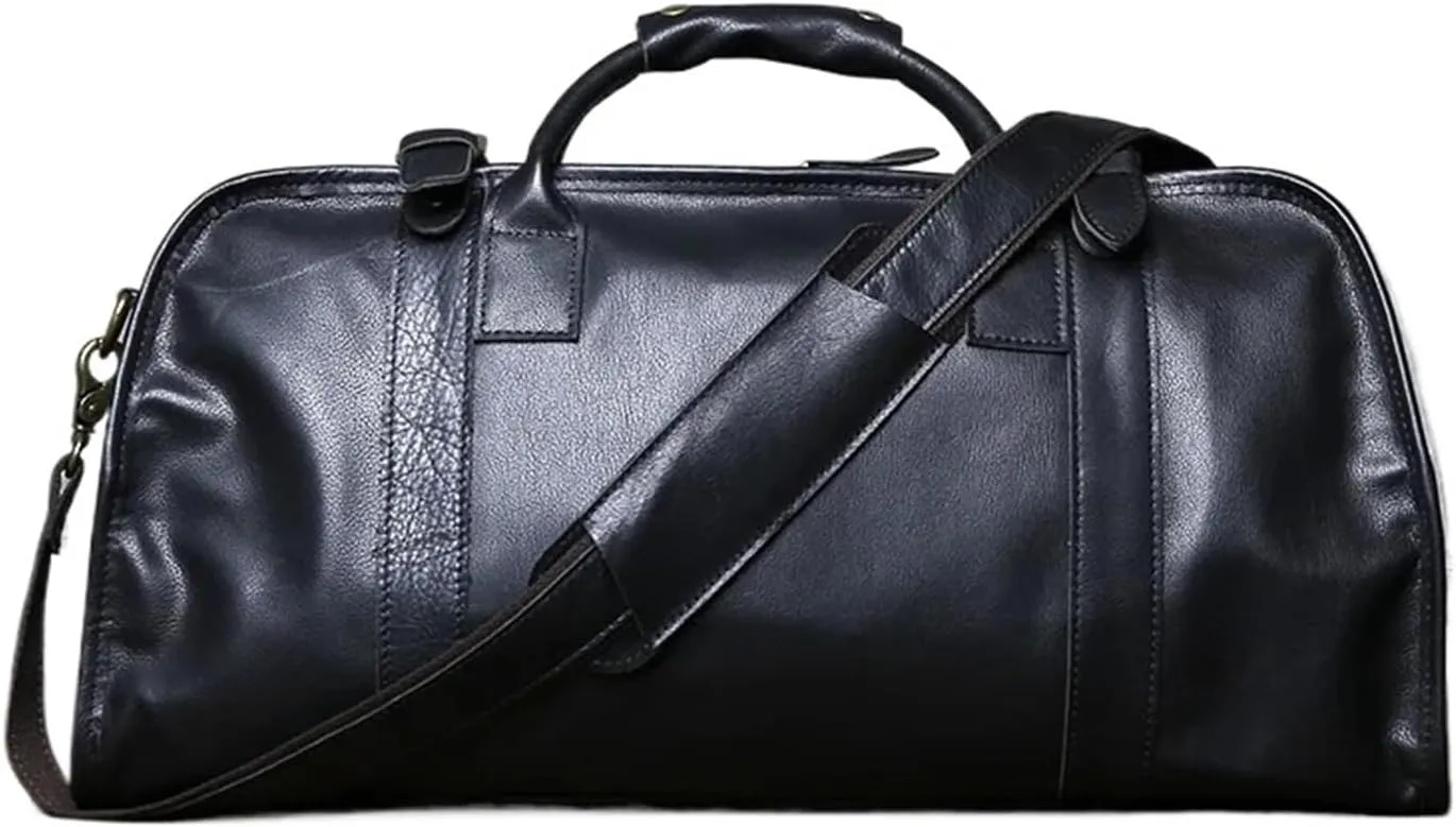 Short Distance Travel Genuine Leather Crossbody Travel Bag For Men's Large Capacity Casual Hand Luggage Bag Suitable For Traveling, Business Trip, Outdoor(Black)