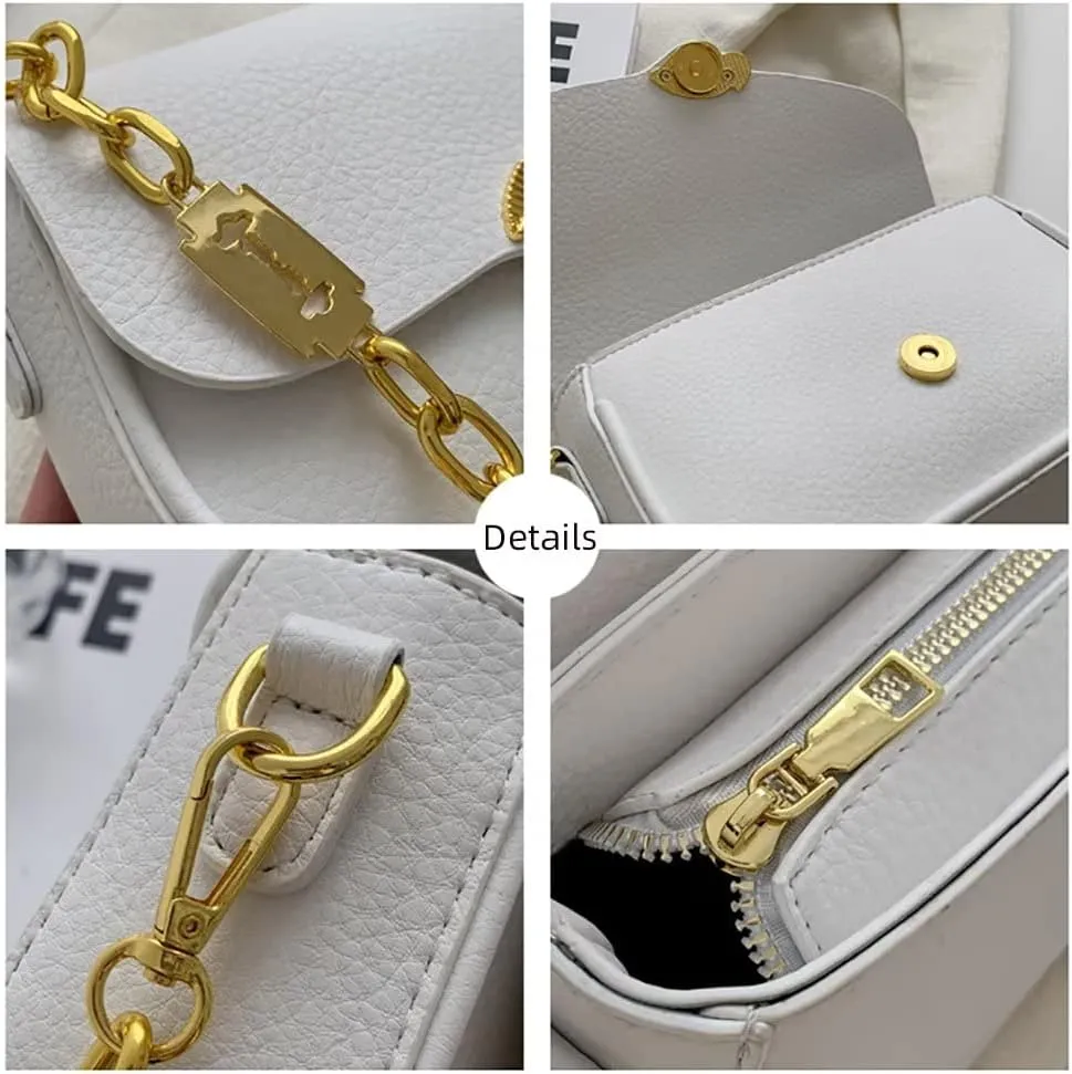 Shoulder Bag for Women Girl Stylish Clutch Handbag Lightweight Chain Purse Fold-over Top Handle Satchel for Daily Use