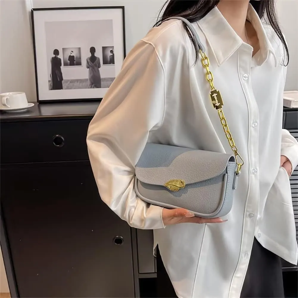 Shoulder Bag for Women Girl Stylish Clutch Handbag Lightweight Chain Purse Fold-over Top Handle Satchel for Daily Use