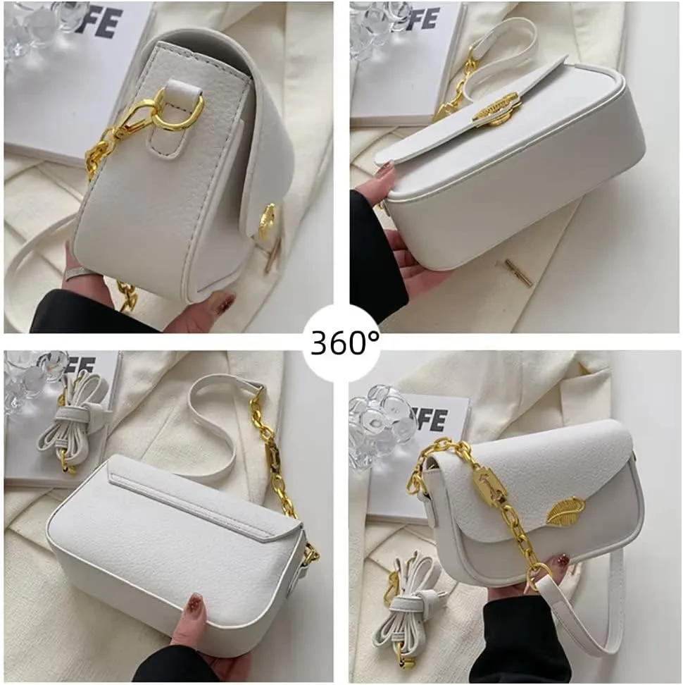 Shoulder Bag for Women Girl Stylish Clutch Handbag Lightweight Chain Purse Fold-over Top Handle Satchel for Daily Use