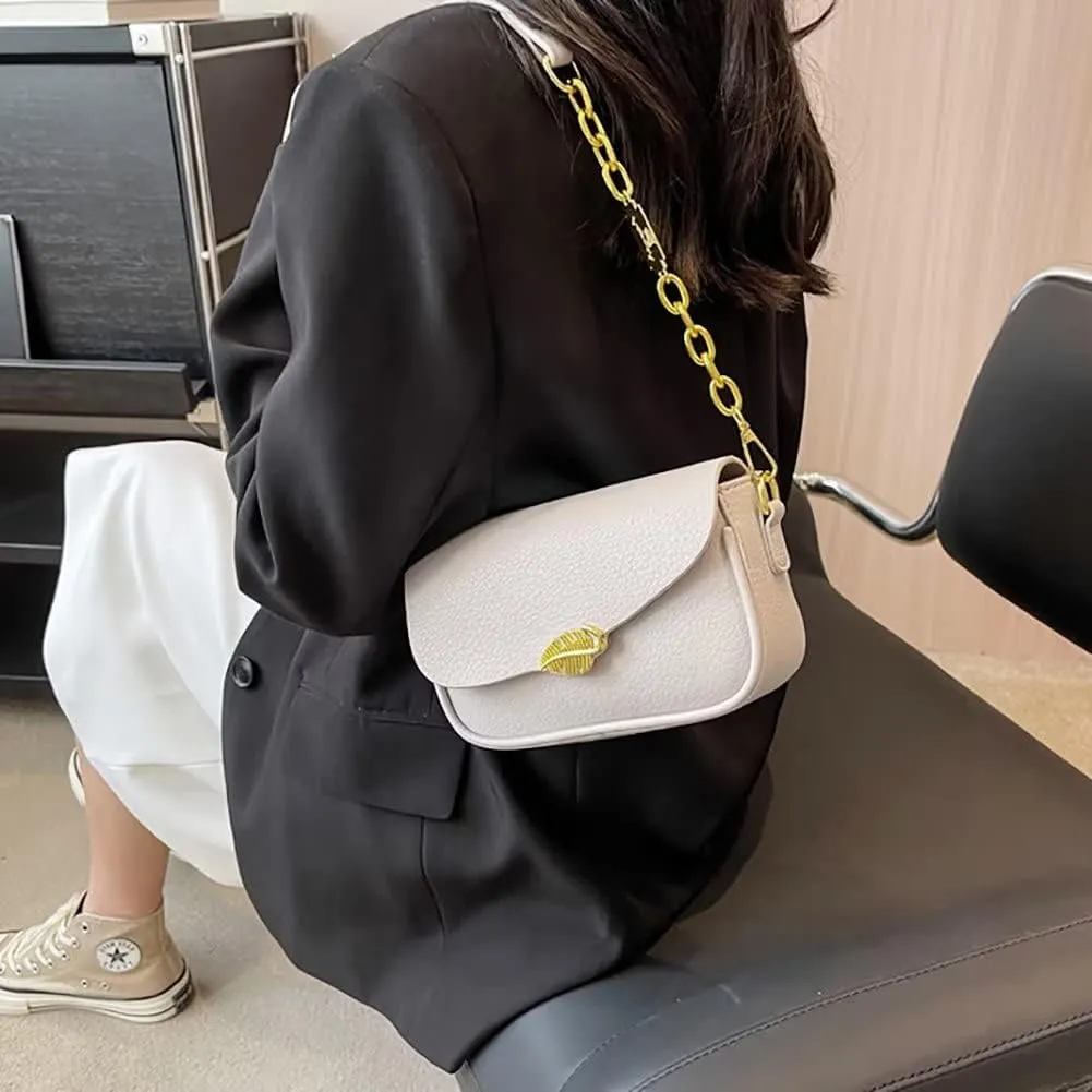 Shoulder Bag for Women Girl Stylish Clutch Handbag Lightweight Chain Purse Fold-over Top Handle Satchel for Daily Use