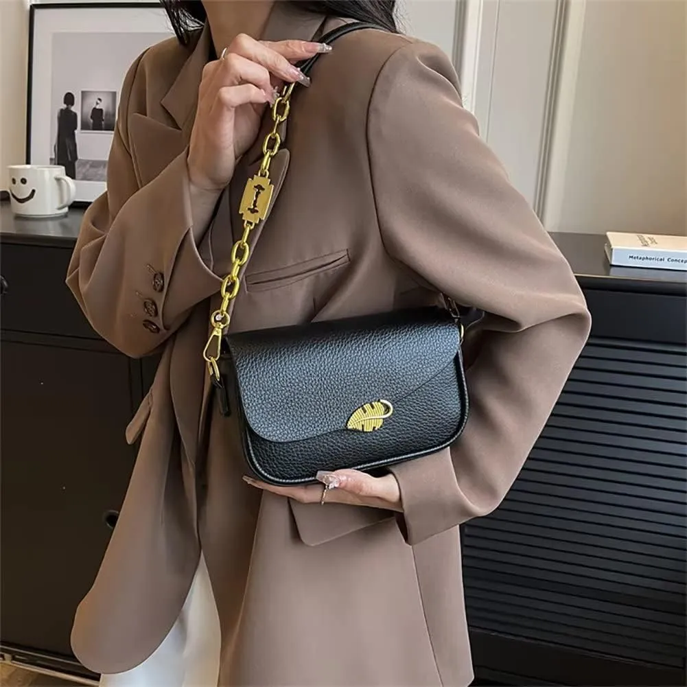 Shoulder Bag for Women Girl Stylish Clutch Handbag Lightweight Chain Purse Fold-over Top Handle Satchel for Daily Use