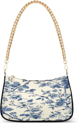 Shoulder Bags for Women Blue White Chinoiserie Floral Tote HandBag Shoulder Bags purse with Chain Zipper Closure