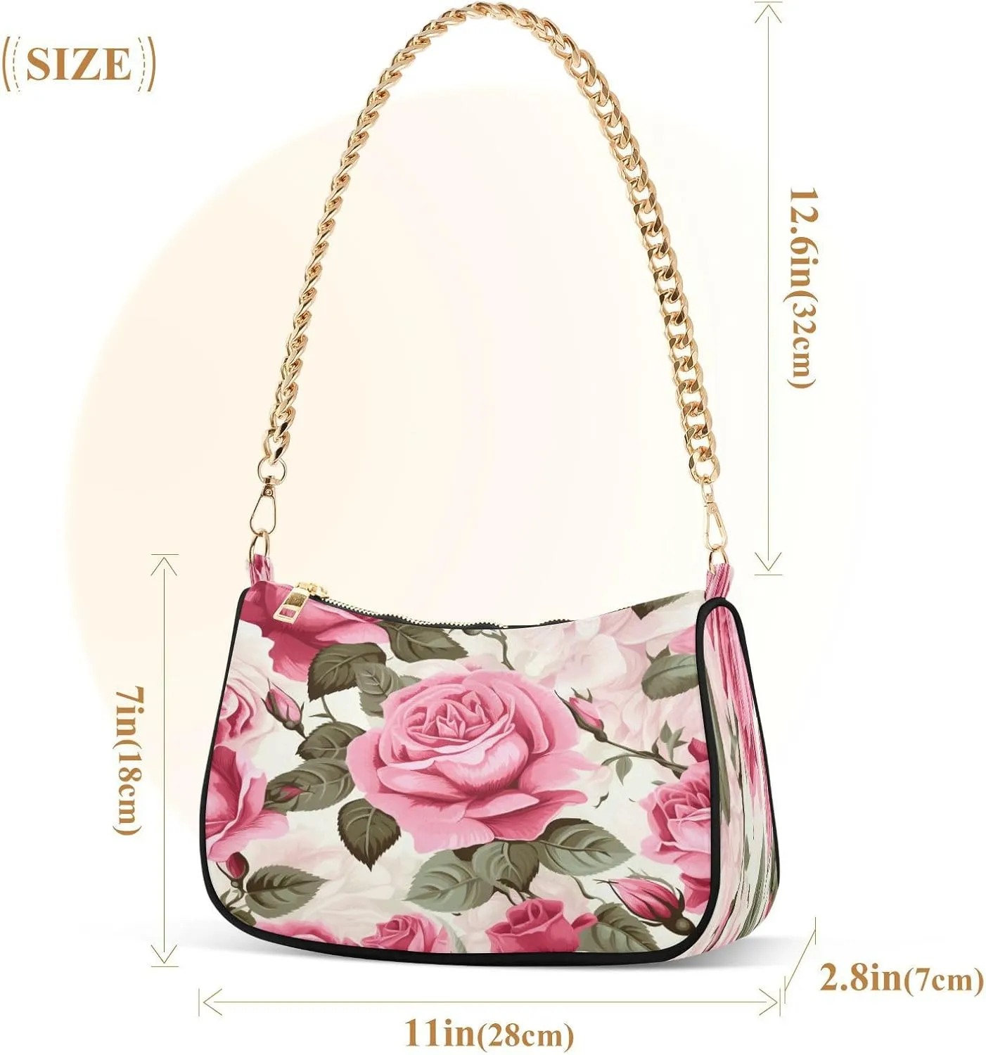Shoulder Bags for Women Flower Floral Hobo Tote Handbag Small Clutch Purse with Zipper Closure