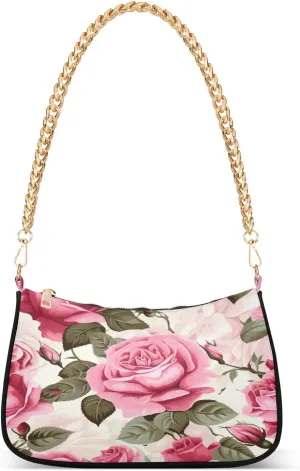 Shoulder Bags for Women Flower Floral Hobo Tote Handbag Small Clutch Purse with Zipper Closure