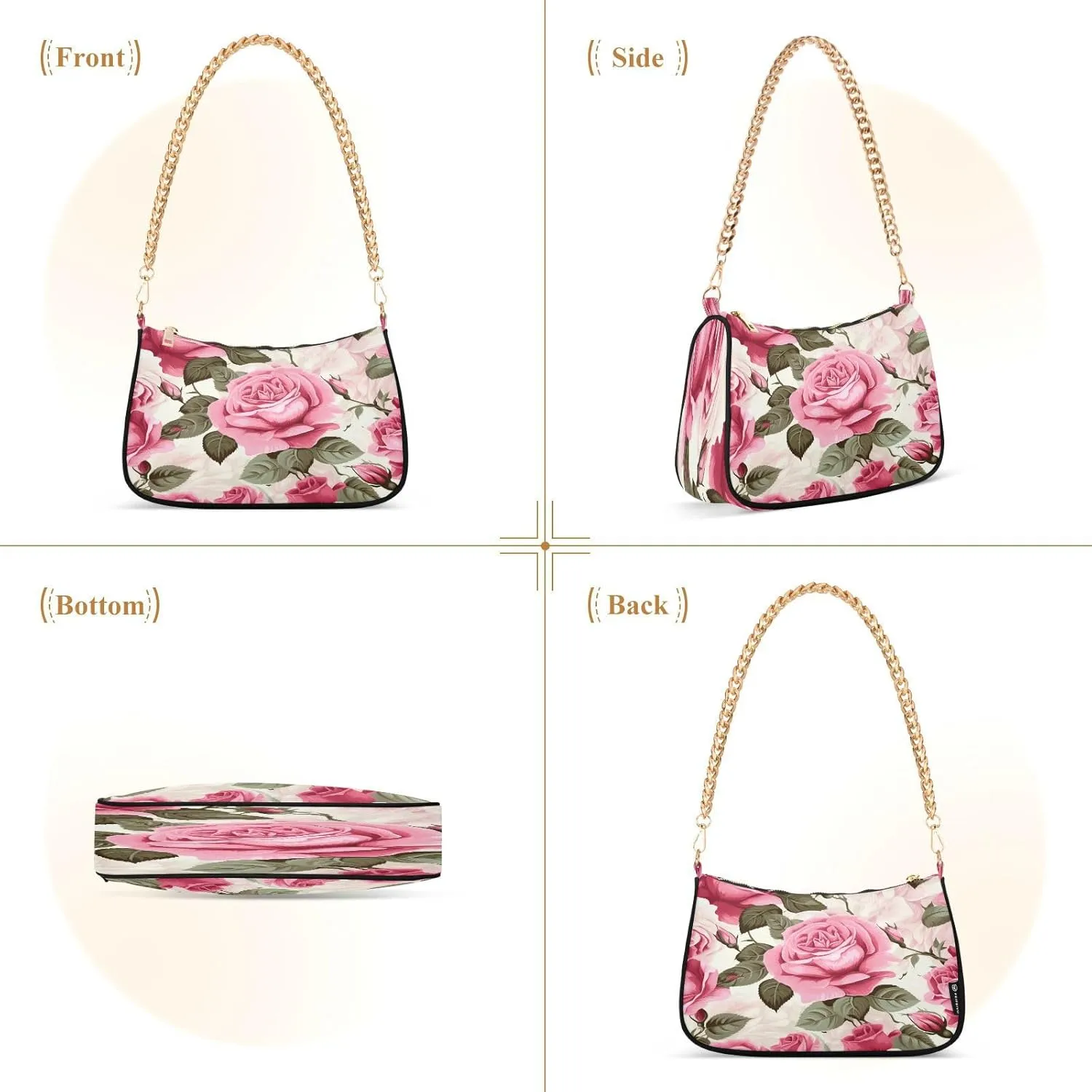 Shoulder Bags for Women Flower Floral Hobo Tote Handbag Small Clutch Purse with Zipper Closure