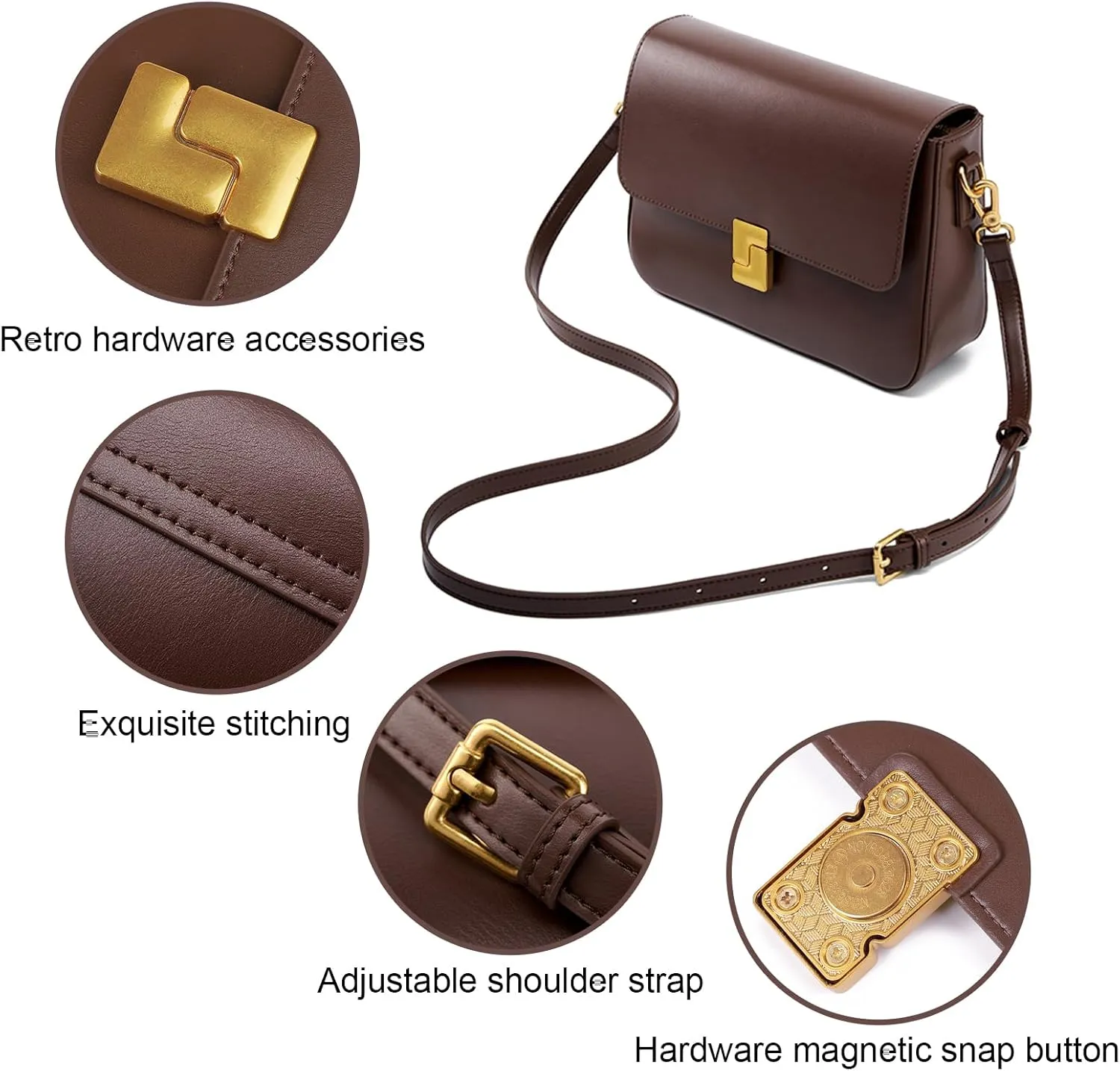 Shoulder Bags for Women, Genuine Leather Crossbody Purses Vintage Handbags-Adjustable Strap Designer Bags