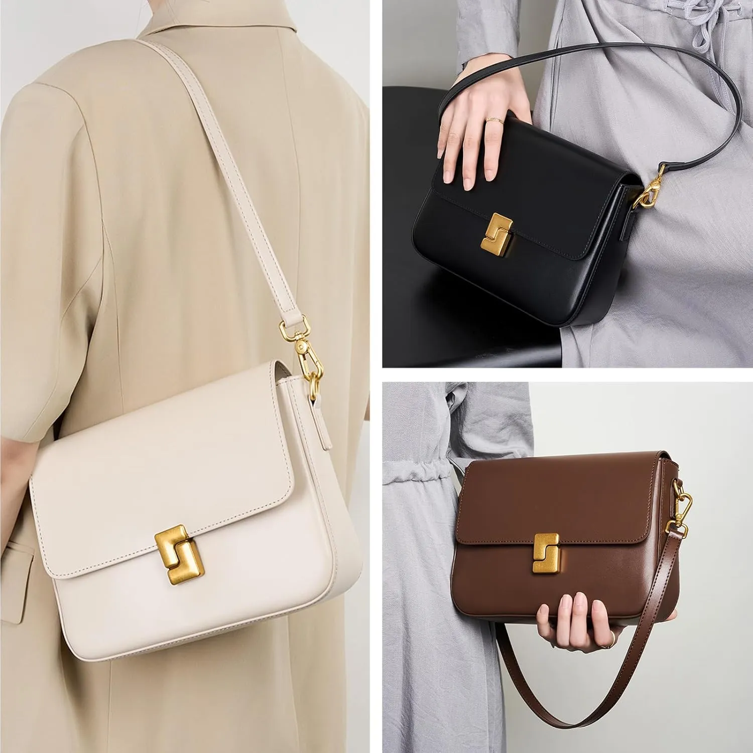 Shoulder Bags for Women, Genuine Leather Crossbody Purses Vintage Handbags-Adjustable Strap Designer Bags