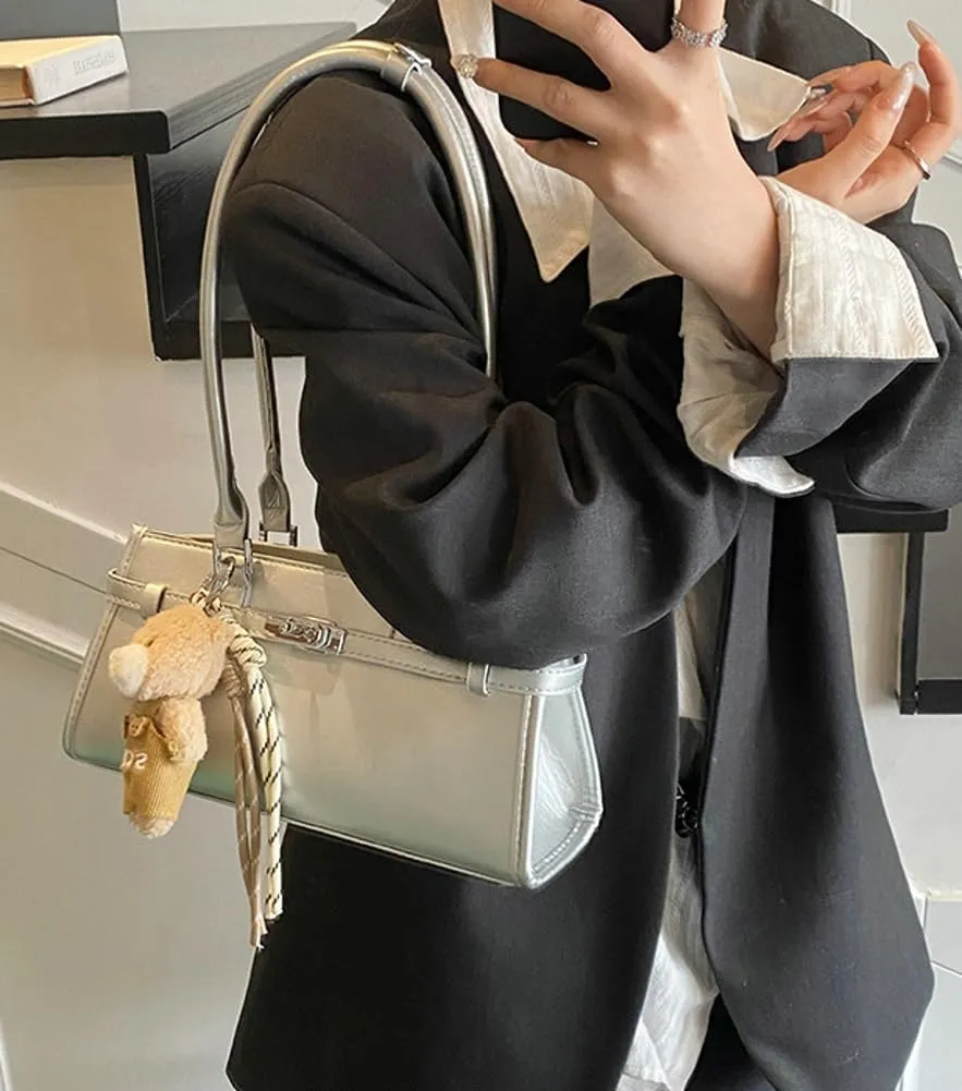 Shoulder Bags for Women Patent PU Leather Handbags Trendy Purse Vintage Y2k Small Satchel Tote