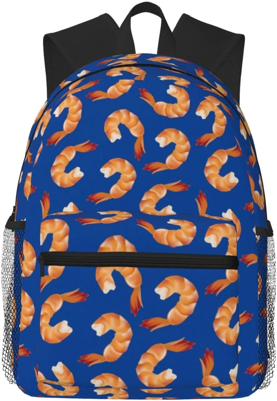 Shrimp Pattern Sea Food Backpack for Women Men Worker Teacher Business Travel Backpacks Shoulders Bag Daypack Bookbag with Mesh Pockets