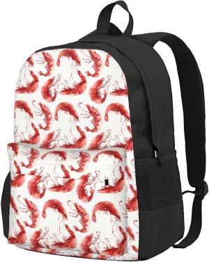 Shrimp Pattern Sea Food Backpack for Women Men Worker Teacher Business Travel Backpacks Shoulders Bag Daypack Bookbag with Mesh Pockets
