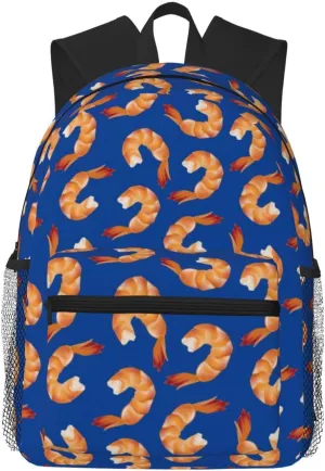 Shrimp Pattern Sea Food Backpack for Women Men Worker Teacher Business Travel Backpacks Shoulders Bag Daypack Bookbag with Mesh Pockets