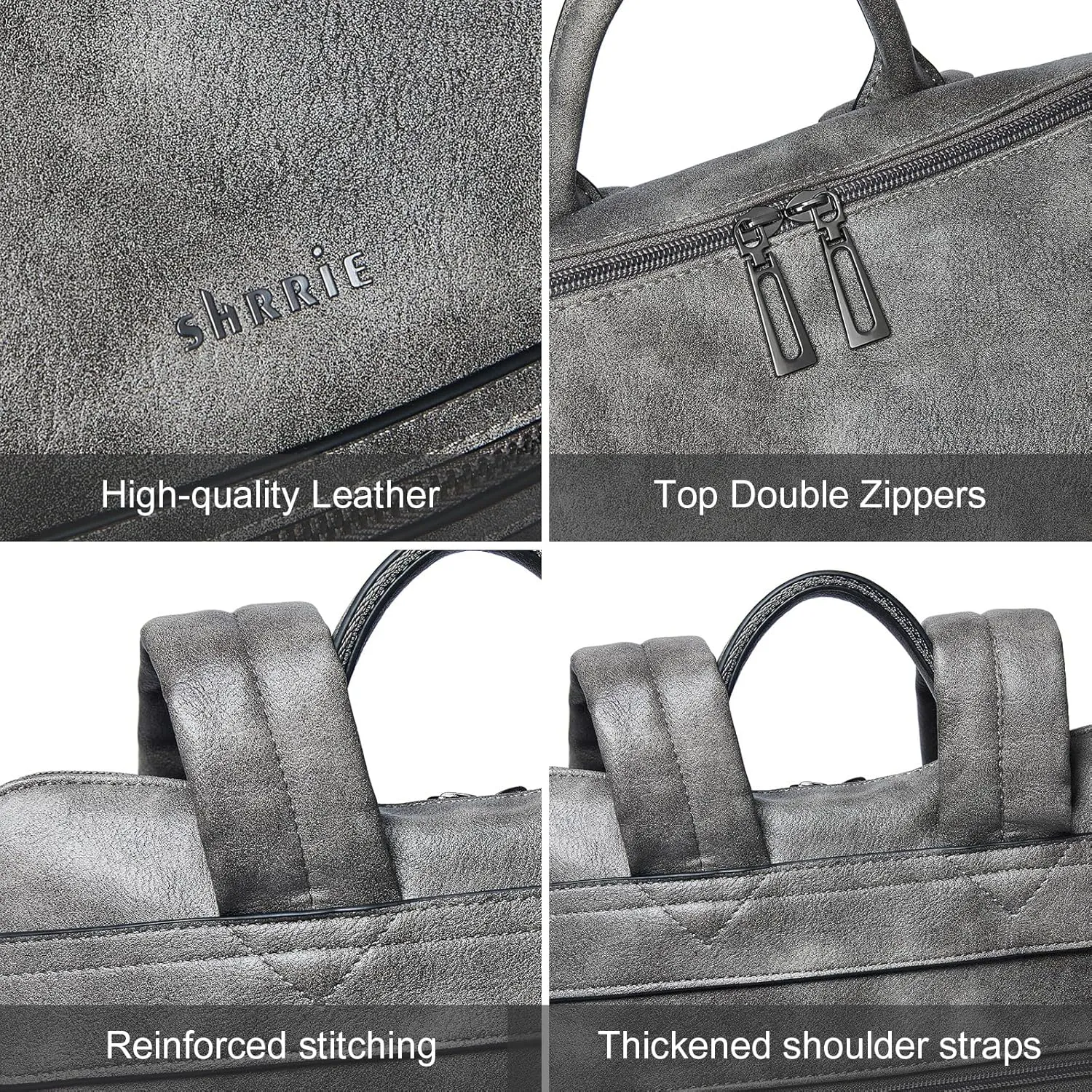 Shrrie 15.6 inch Laptop Backpack for Women,Large Leather Purse,Travel Backpacks Carry on,Water Resistant Casual Laptop Backpacks,College Backpack,Work Backpack for Women,Two-toned Deep Gray