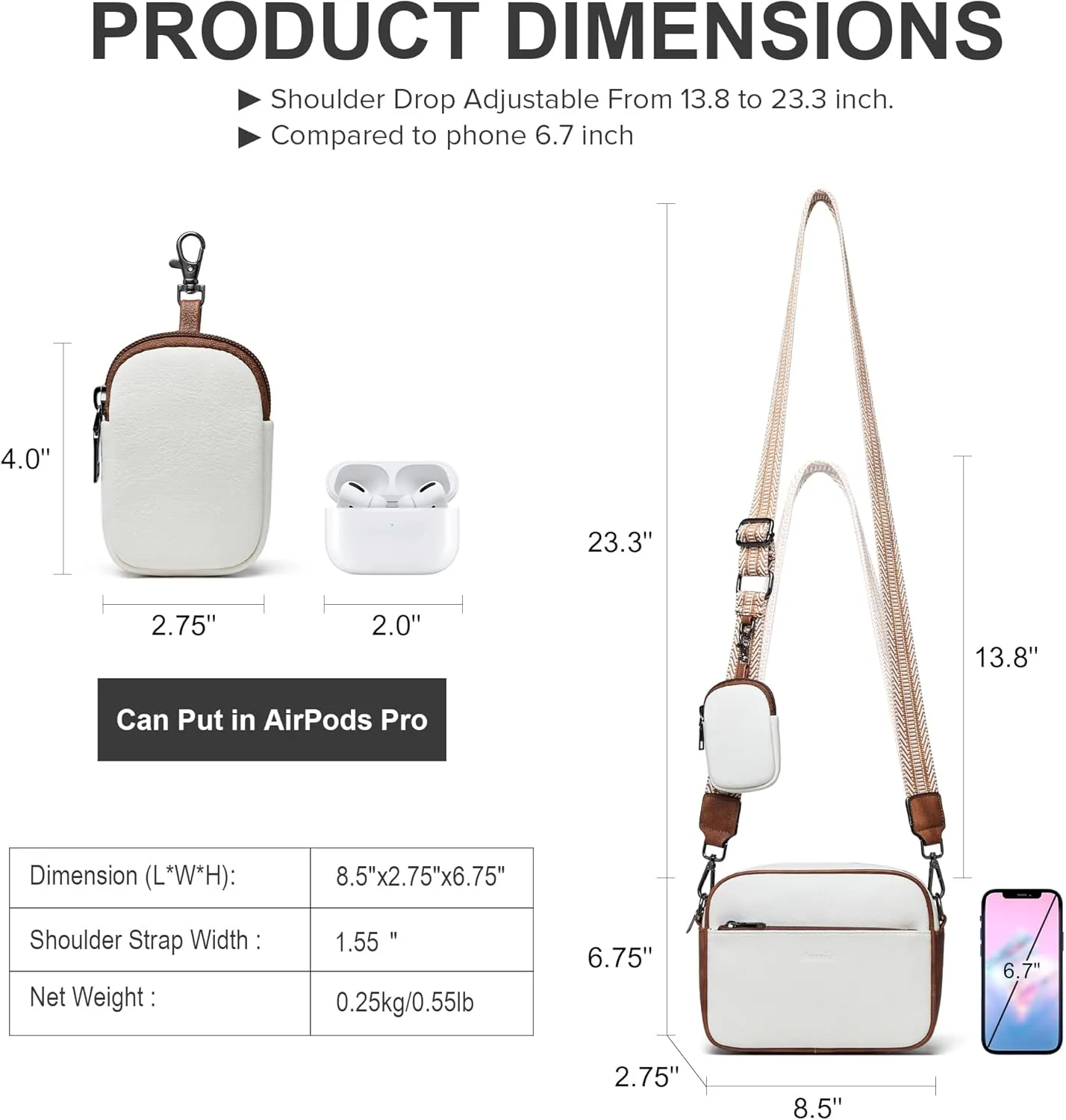 Shrrie Quilted Crossbody Bags for Women - Vegan Leather Crossbody Purses Triple Pocket Small Purses for Women Wide Strap