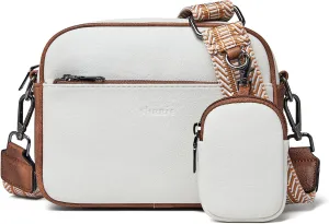 Shrrie Quilted Crossbody Bags for Women - Vegan Leather Crossbody Purses Triple Pocket Small Purses for Women Wide Strap