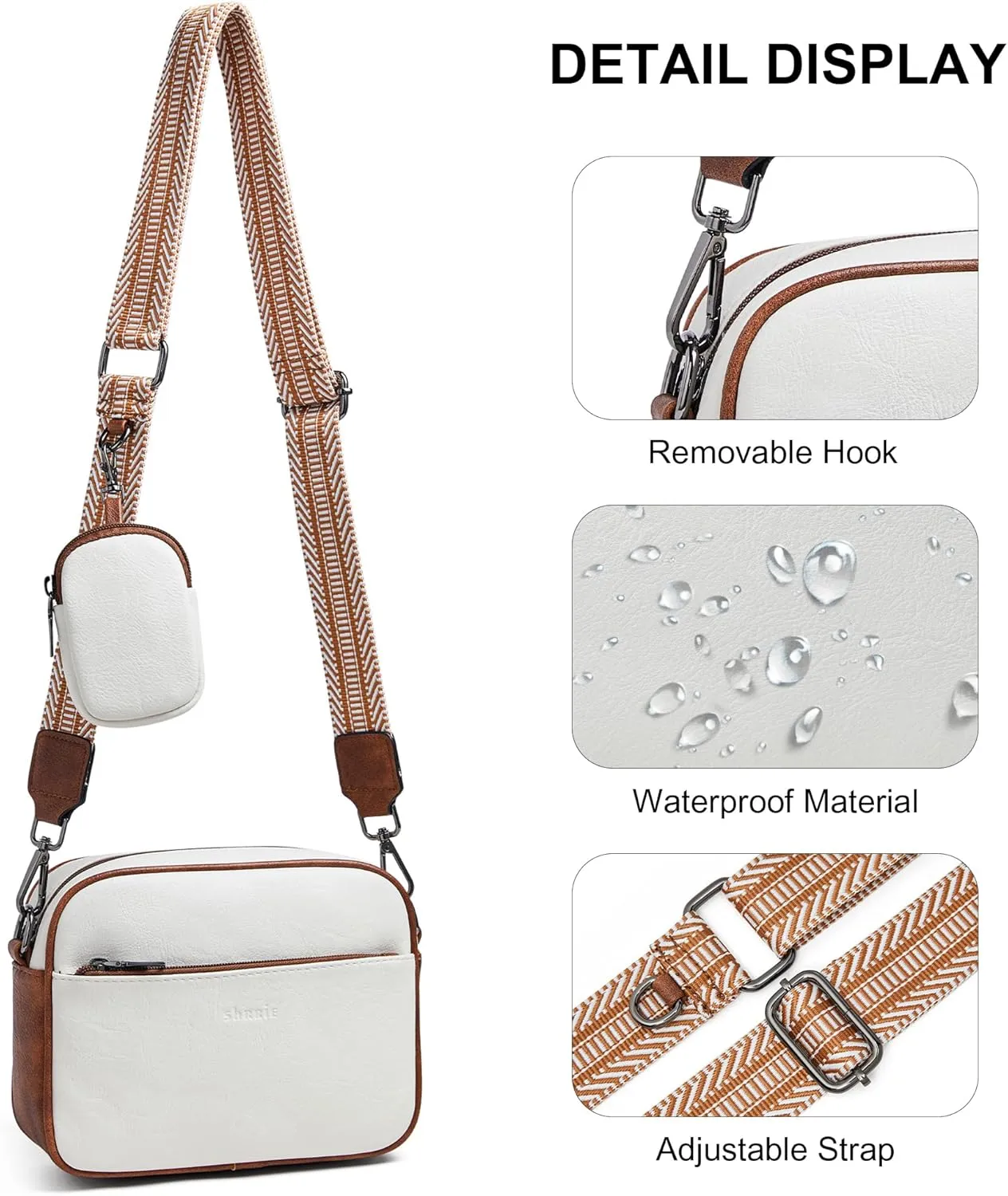Shrrie Quilted Crossbody Bags for Women - Vegan Leather Crossbody Purses Triple Pocket Small Purses for Women Wide Strap