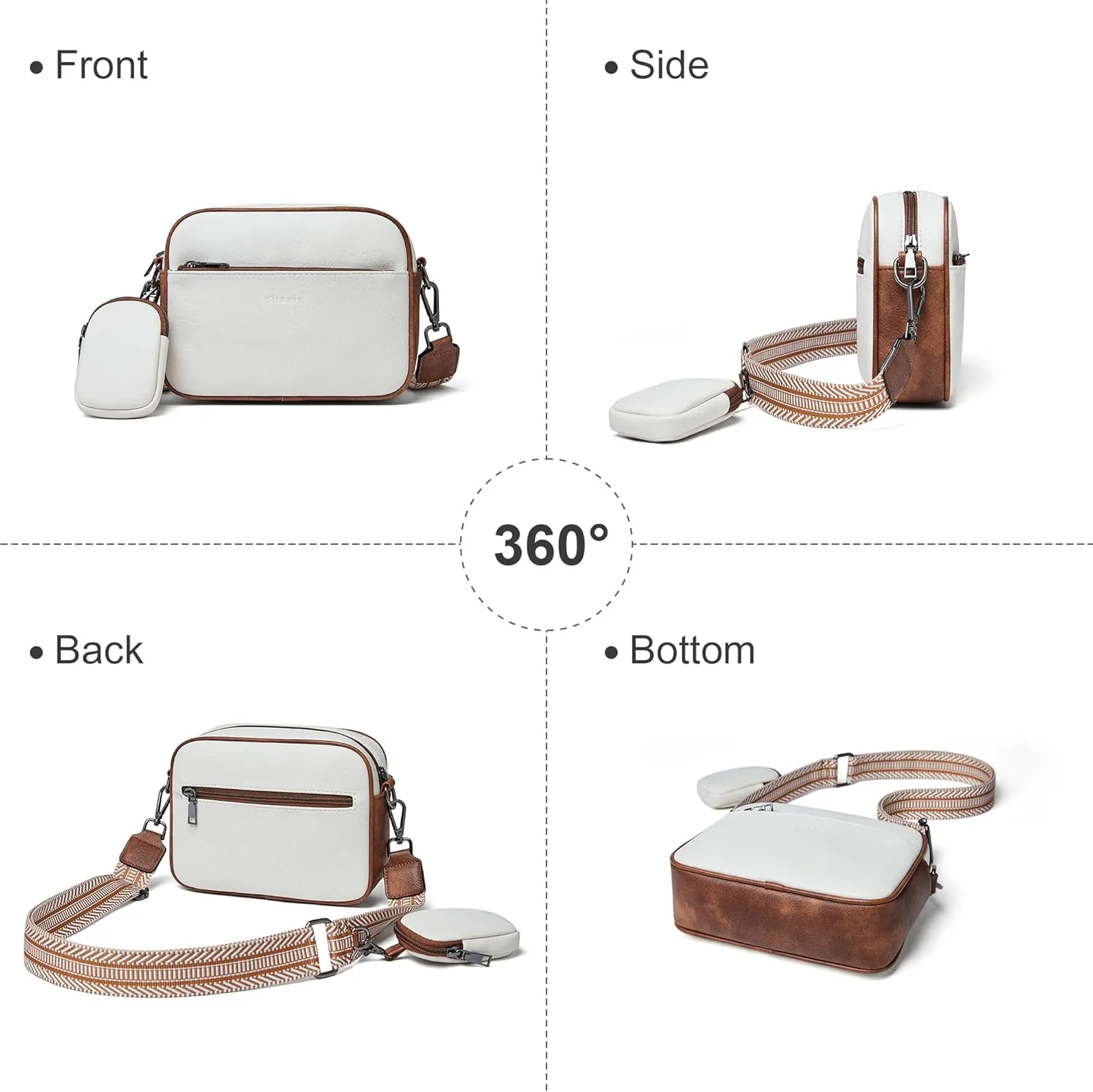 Shrrie Quilted Crossbody Bags for Women - Vegan Leather Crossbody Purses Triple Pocket Small Purses for Women Wide Strap