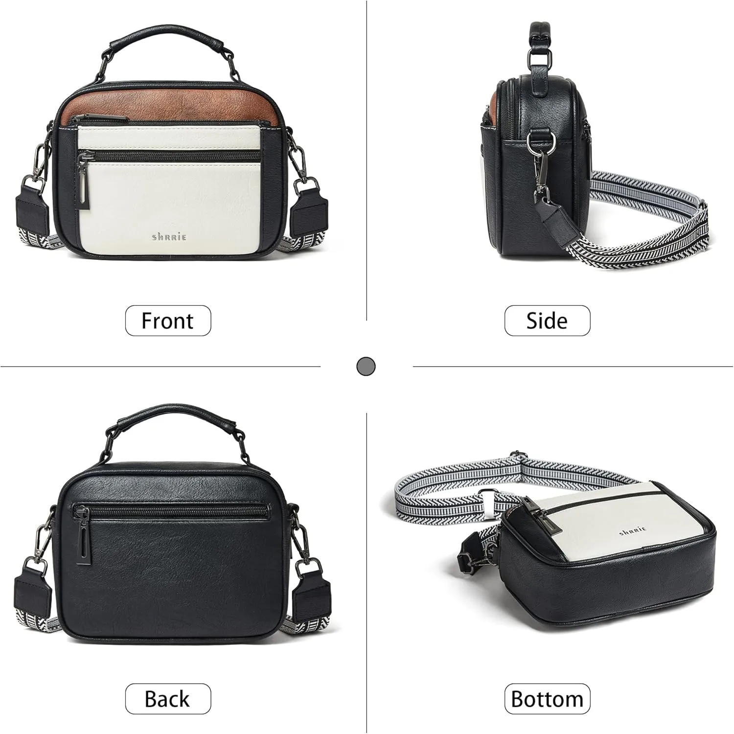 Shrrie Quilted Crossbody Bags for Women - Vegan Leather Crossbody Purses Triple Pocket Small Purses for Women Wide Strap
