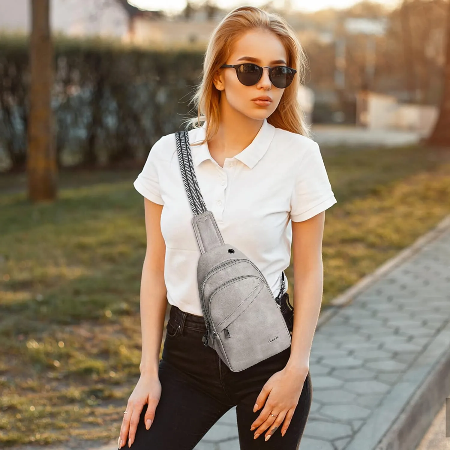 Shrrie Sling Bag for Women,Faux Leather Fanny Pack Crossbody Bags for Women,Fashion Chest Bag Sling Belt Bag with Adjustable Strap for Travel
