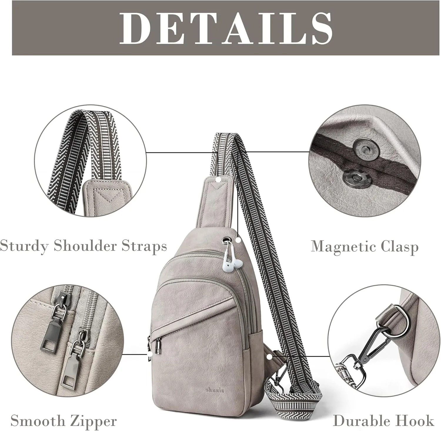 Shrrie Sling Bag for Women,Faux Leather Fanny Pack Crossbody Bags for Women,Fashion Chest Bag Sling Belt Bag with Adjustable Strap for Travel