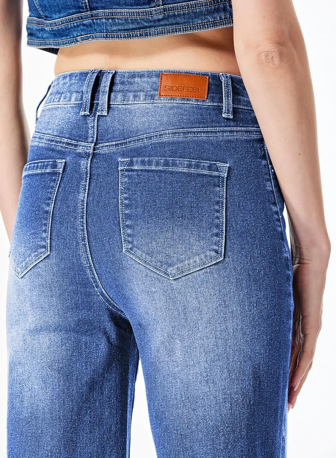 Sidefeel Women's Wide Leg Jeans Casual High Waisted Straight Zimbaplatinum Denim Pants with Pockets