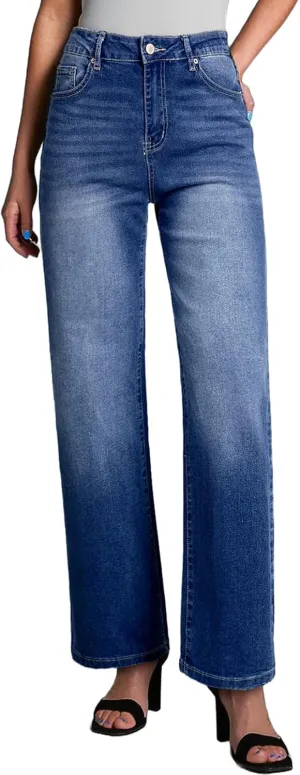 Sidefeel Women's Wide Leg Jeans Casual High Waisted Straight Zimbaplatinum Denim Pants with Pockets