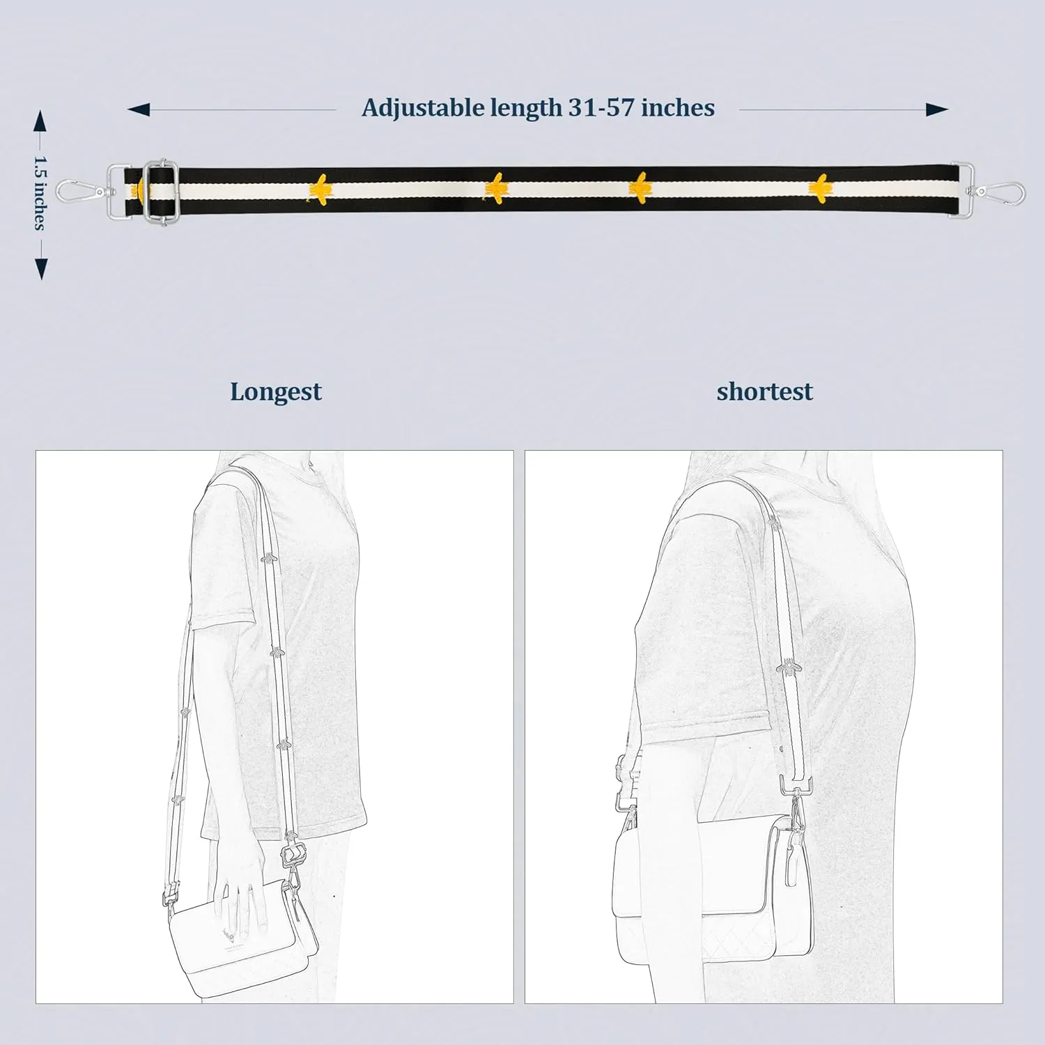 Silver Hardware Purse Strap,Replacement Crossbody Adjustable Shoulder Strap for Handbag Bag