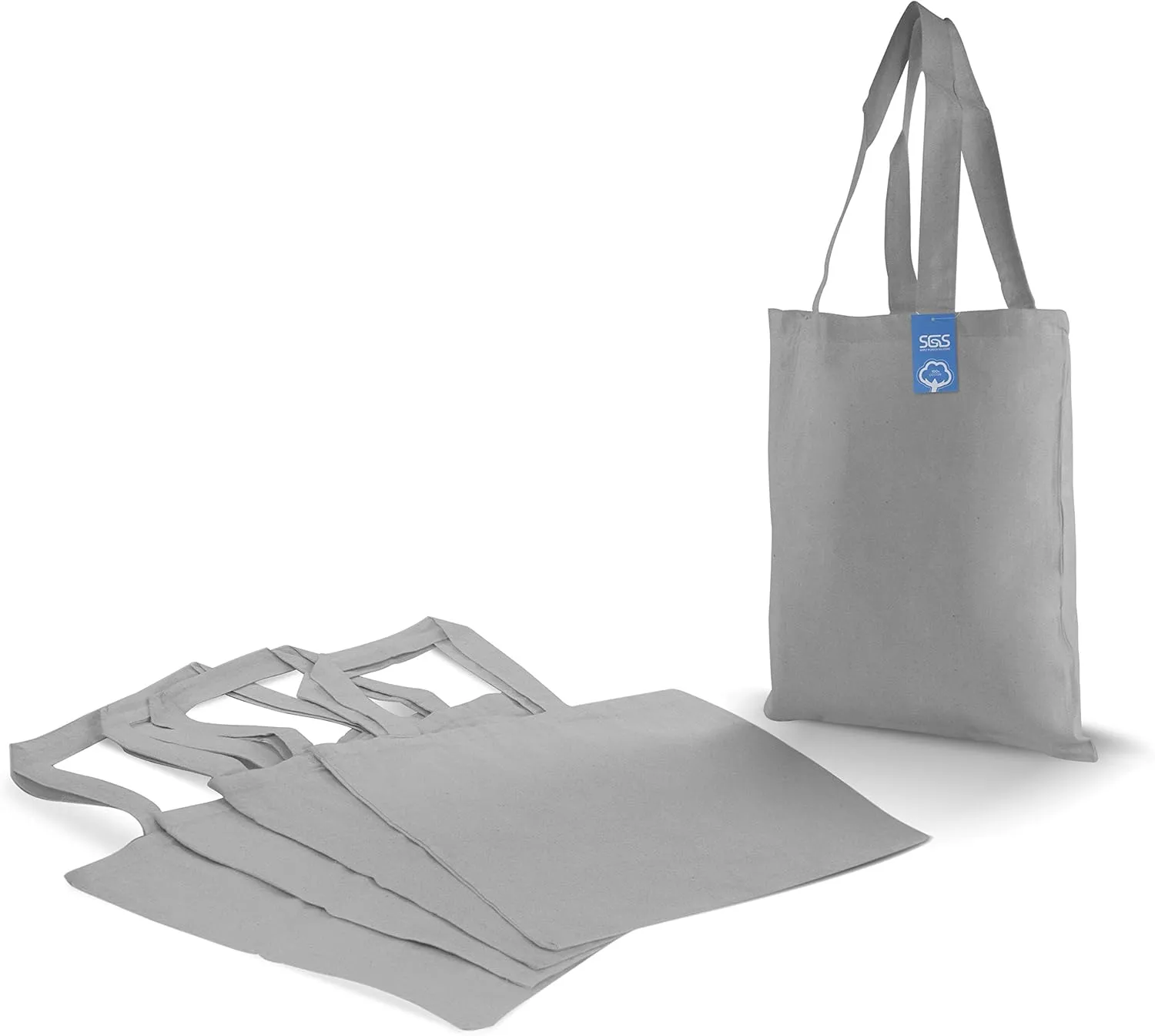 Simply Green Solutions Reusable Cotton Cloth Grocery Craft Bag, 15 x 16 Reusable Tote with Handle, Pack of 5, Gray