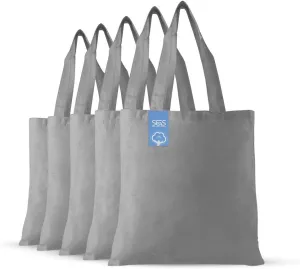 Simply Green Solutions Reusable Cotton Cloth Grocery Craft Bag, 15 x 16 Reusable Tote with Handle, Pack of 5, Gray