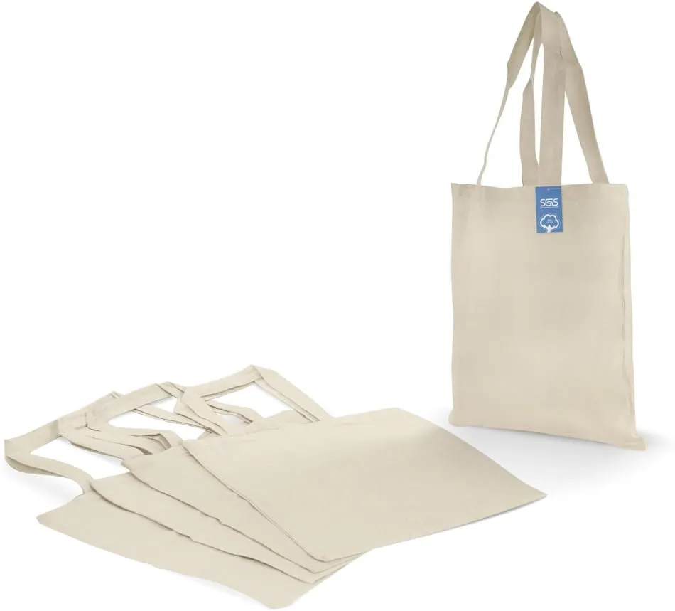 Simply Green Solutions Reusable Cotton Cloth Grocery Craft Bag, 15 x 16 Reusable Tote with Handle, Pack of 5, Natural