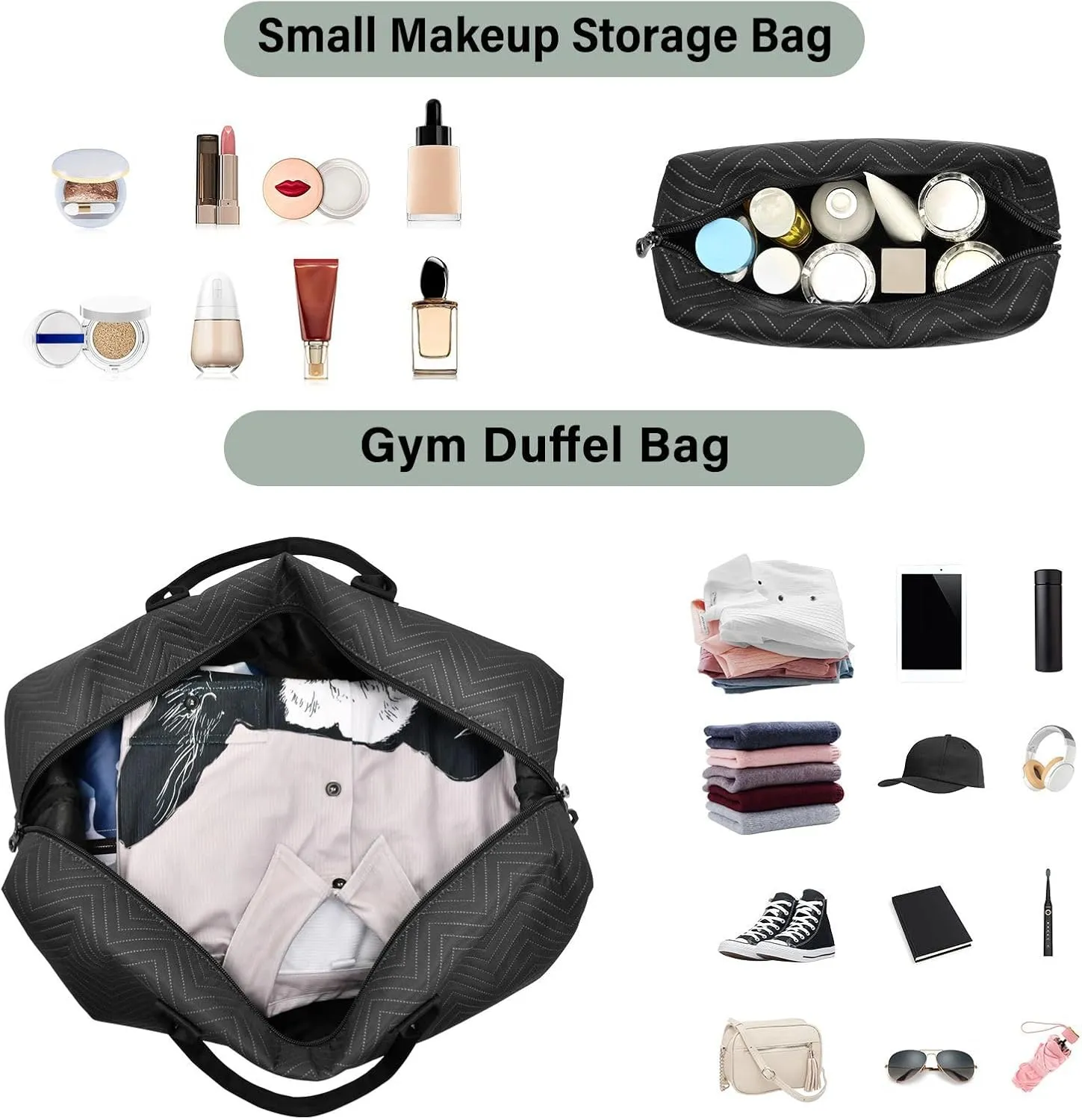 Sinestour Black Travel Duffel Bag for Men Women with Makeup Bag Weekend Overnight Carry On Bags for Getaway Weekend Travel