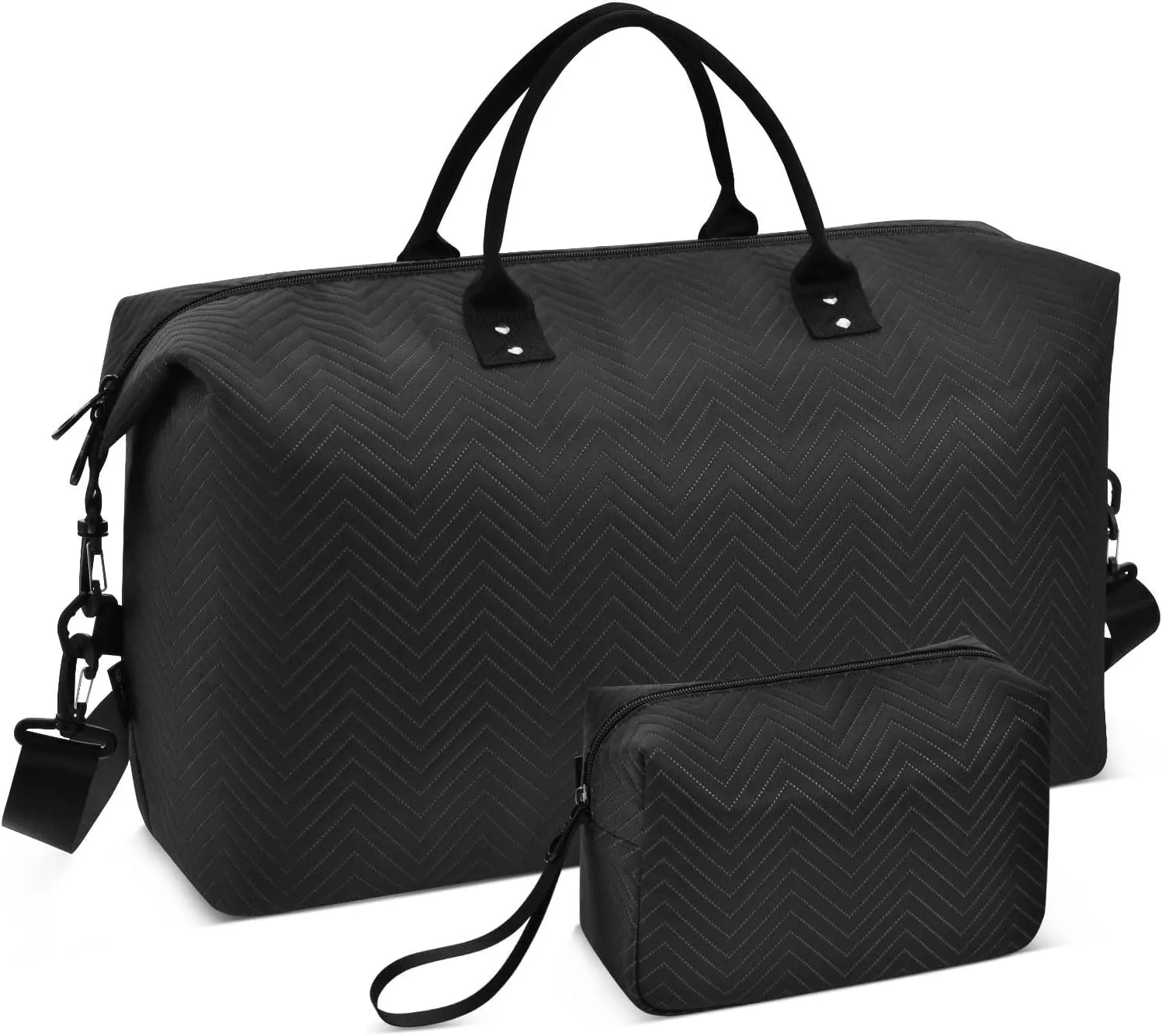 Sinestour Black Travel Duffel Bag for Men Women with Makeup Bag Weekend Overnight Carry On Bags for Getaway Weekend Travel