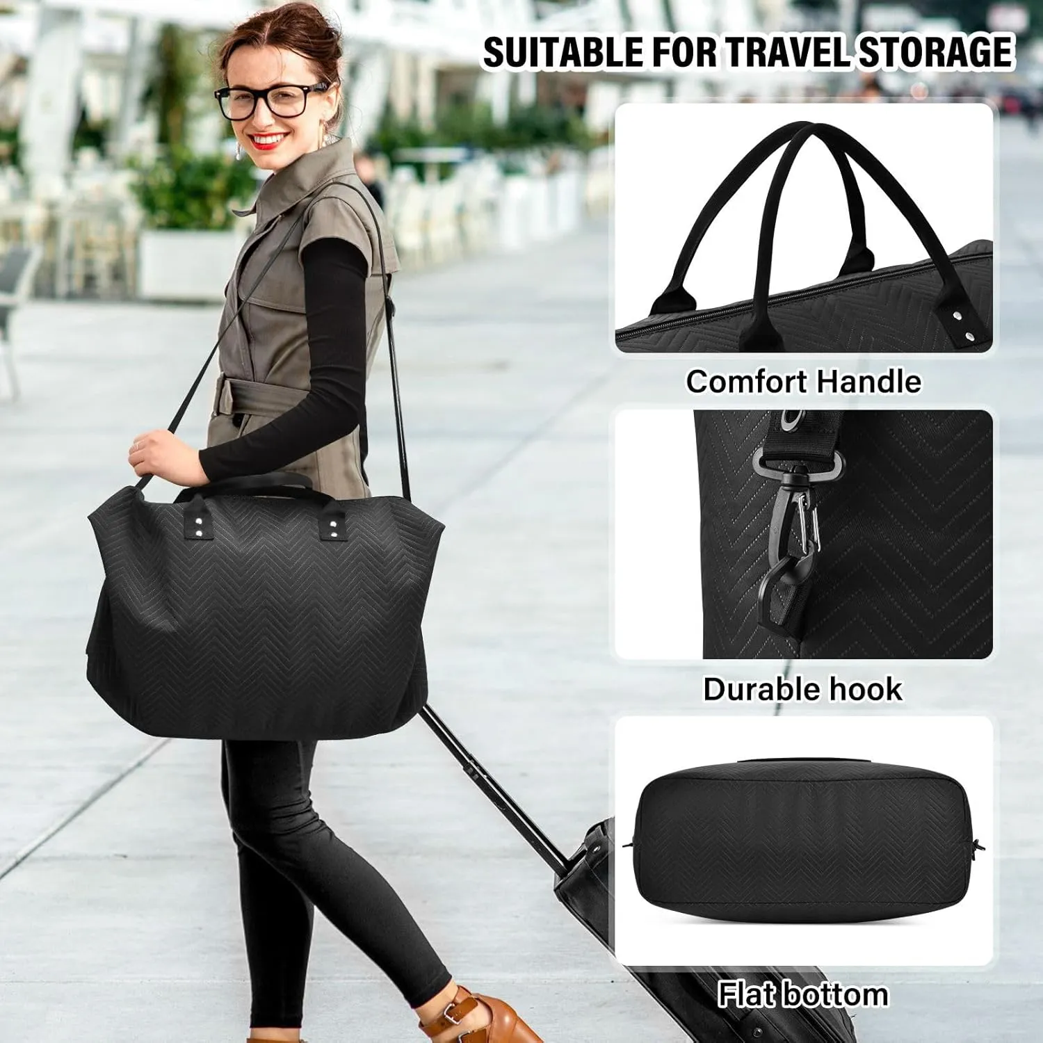 Sinestour Black Travel Duffel Bag for Men Women with Makeup Bag Weekend Overnight Carry On Bags for Getaway Weekend Travel