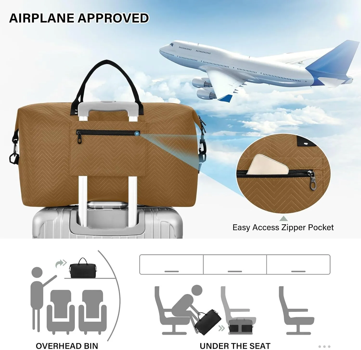 Sinestour Brown Custom Travel Duffel Bag for Men Women with Makeup Bag Personalized Weekend Overnight Carry On Bags for Hospital Travel Gym