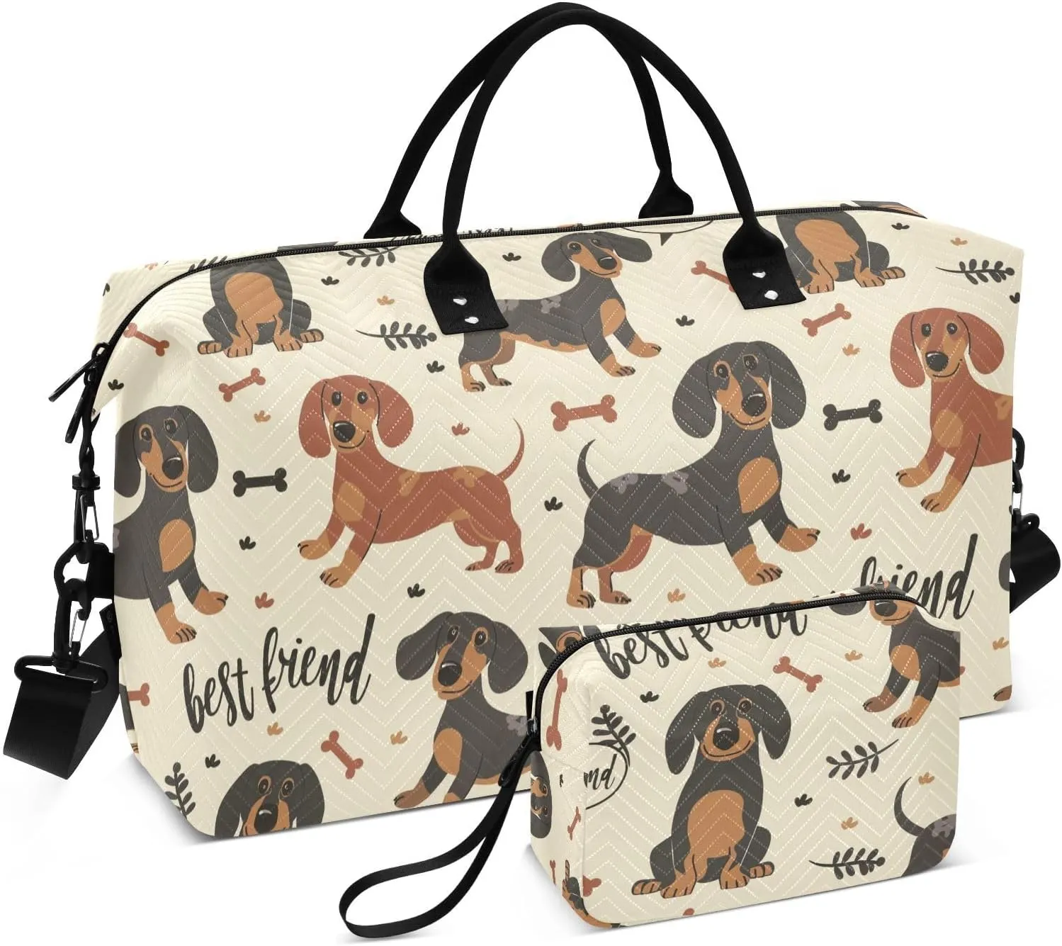 Sinestour Brown Dachshund Dog Travel Duffel Bag for Men Women with Makeup Bag Weekend Overnight Carry On Bags for Under Seat Travel Airline