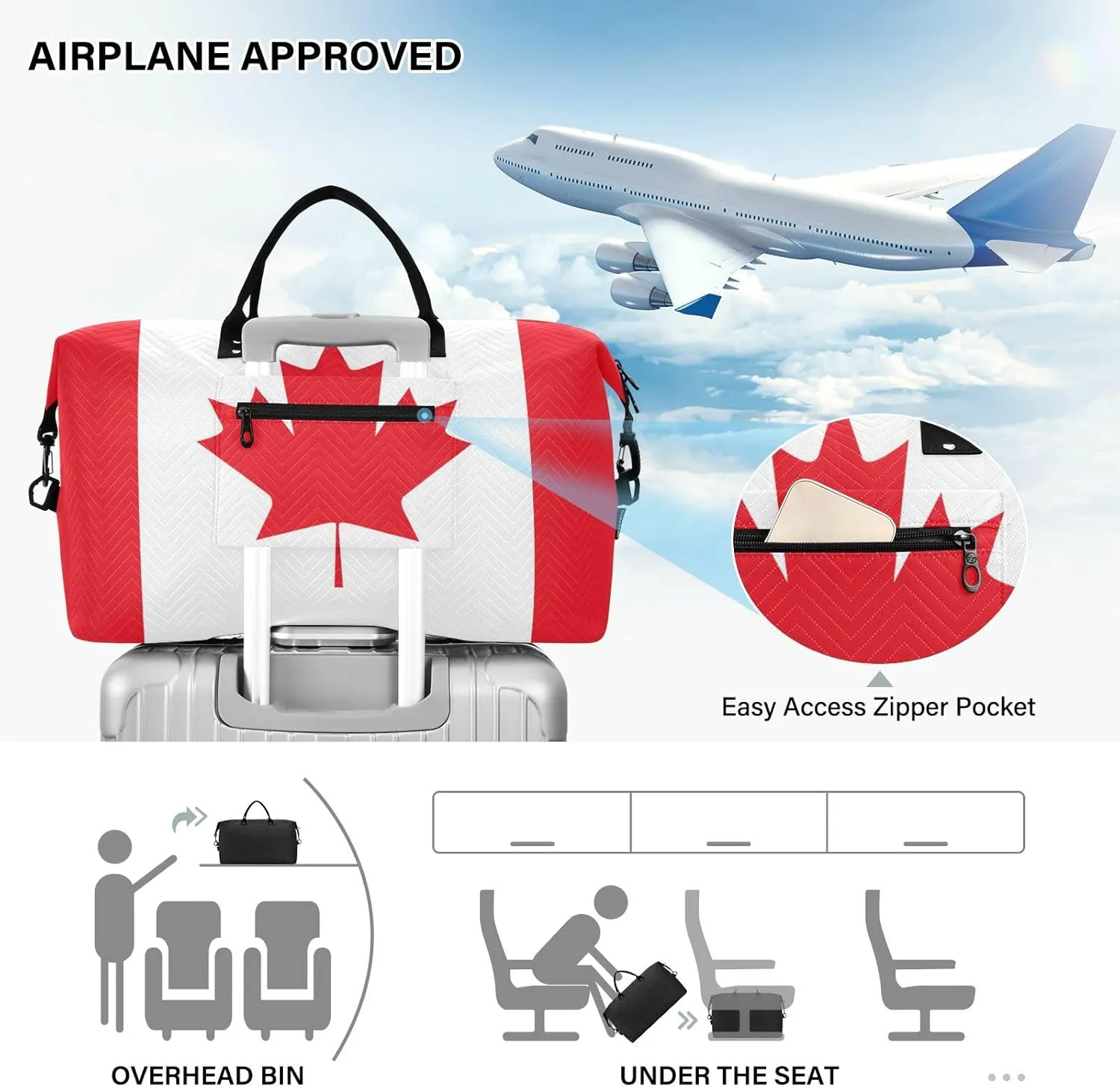 Sinestour Canada Flag Travel Duffel Bag for Men Women with Makeup Bag Weekend Overnight Carry On Bags for Airline Travel Gym