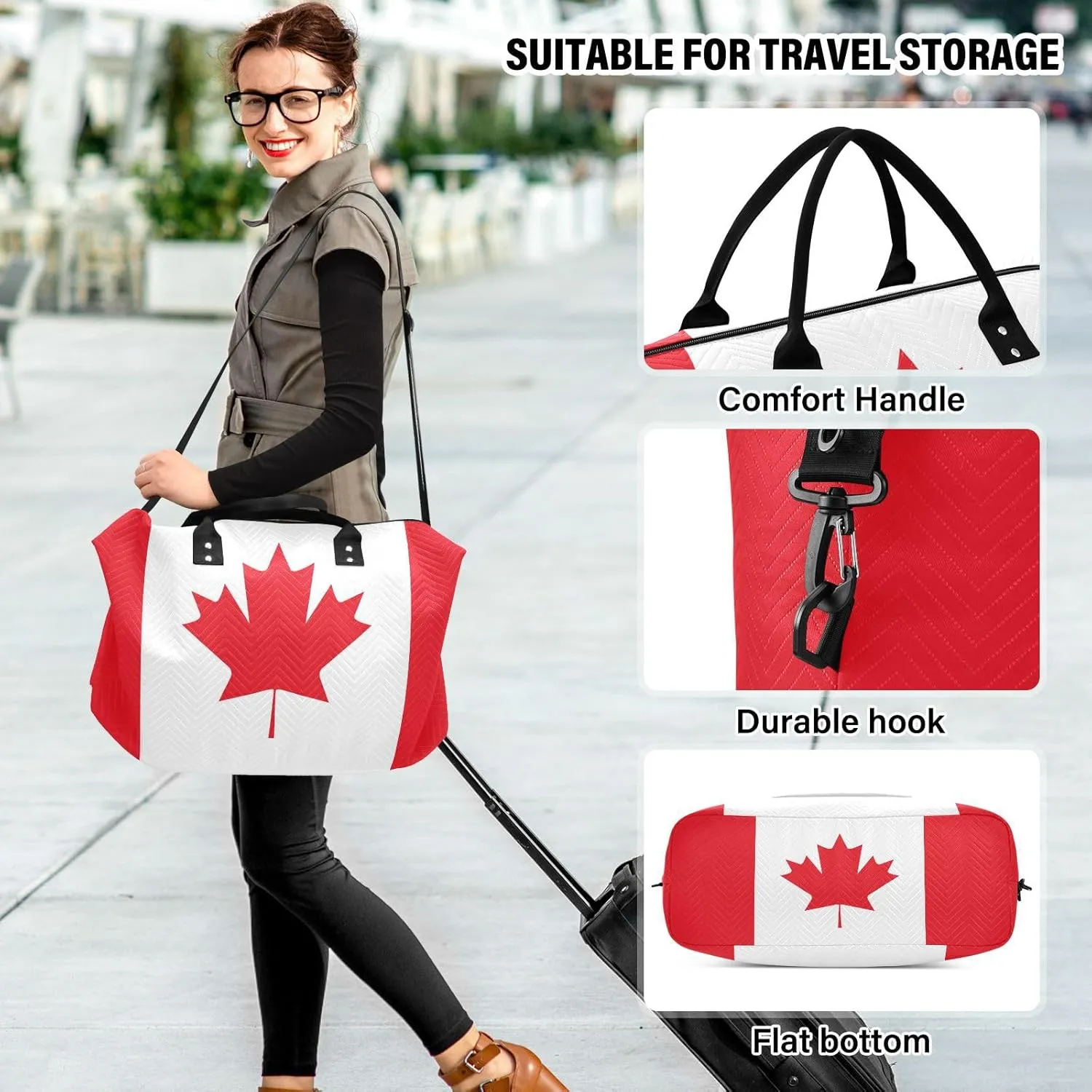 Sinestour Canada Flag Travel Duffel Bag for Men Women with Makeup Bag Weekend Overnight Carry On Bags for Airline Travel Gym