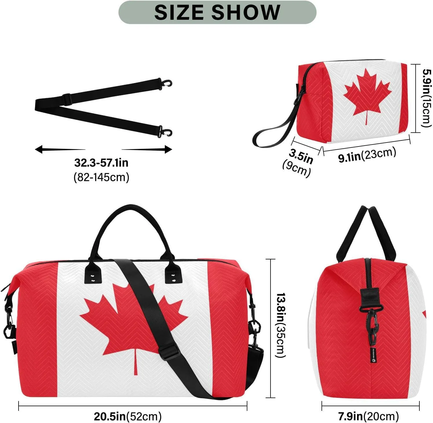 Sinestour Canada Flag Travel Duffel Bag for Men Women with Makeup Bag Weekend Overnight Carry On Bags for Airline Travel Gym